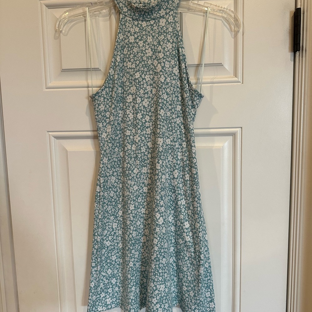 Floral Halter Neck Dress in Blue and White size M